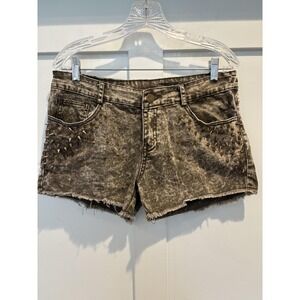 Hot & Delicious Shorts Large Black Green Acid Wash Studded Cutoff Punk Spikes